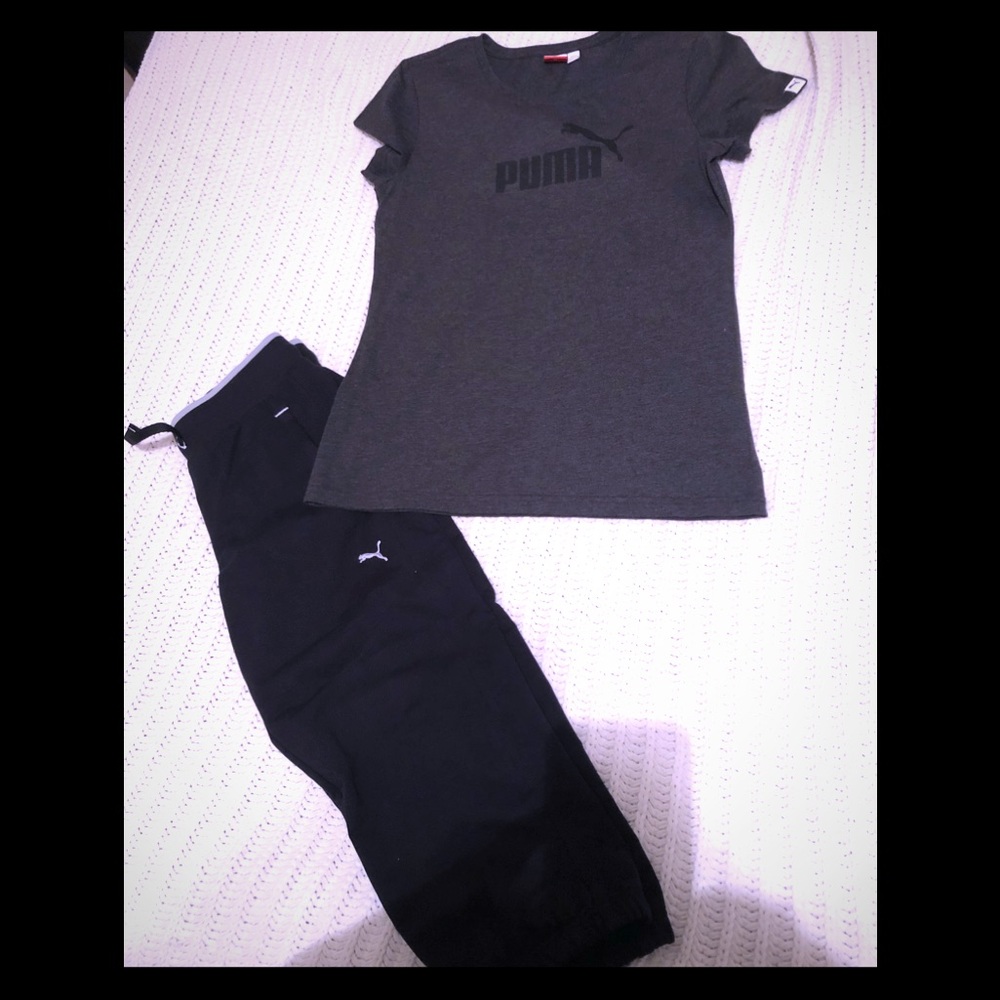 Puma set. Gray Tee shirt and black  pants.